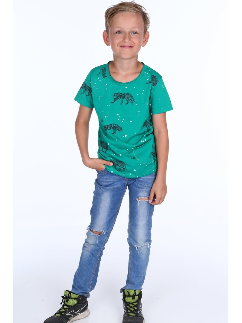 Boy\'s T-shirt with tigers, green NDZ4504 - Online store - Boutique